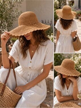 HATTITUDE Raffia Floppy Sun Hat Adjustable Beach Hat Coastal Grandmother